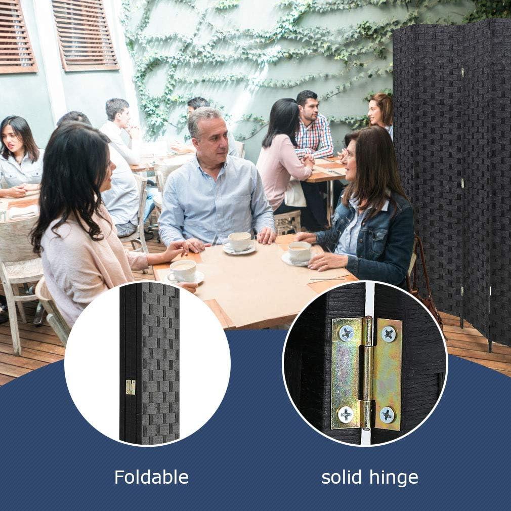 image:imageRoom Divider Wood Screen Wood Mesh Woven Design Room Screen Divider Folding Portable Partition Screen Screen Wood for Home Office 4 Panel GrayBlack