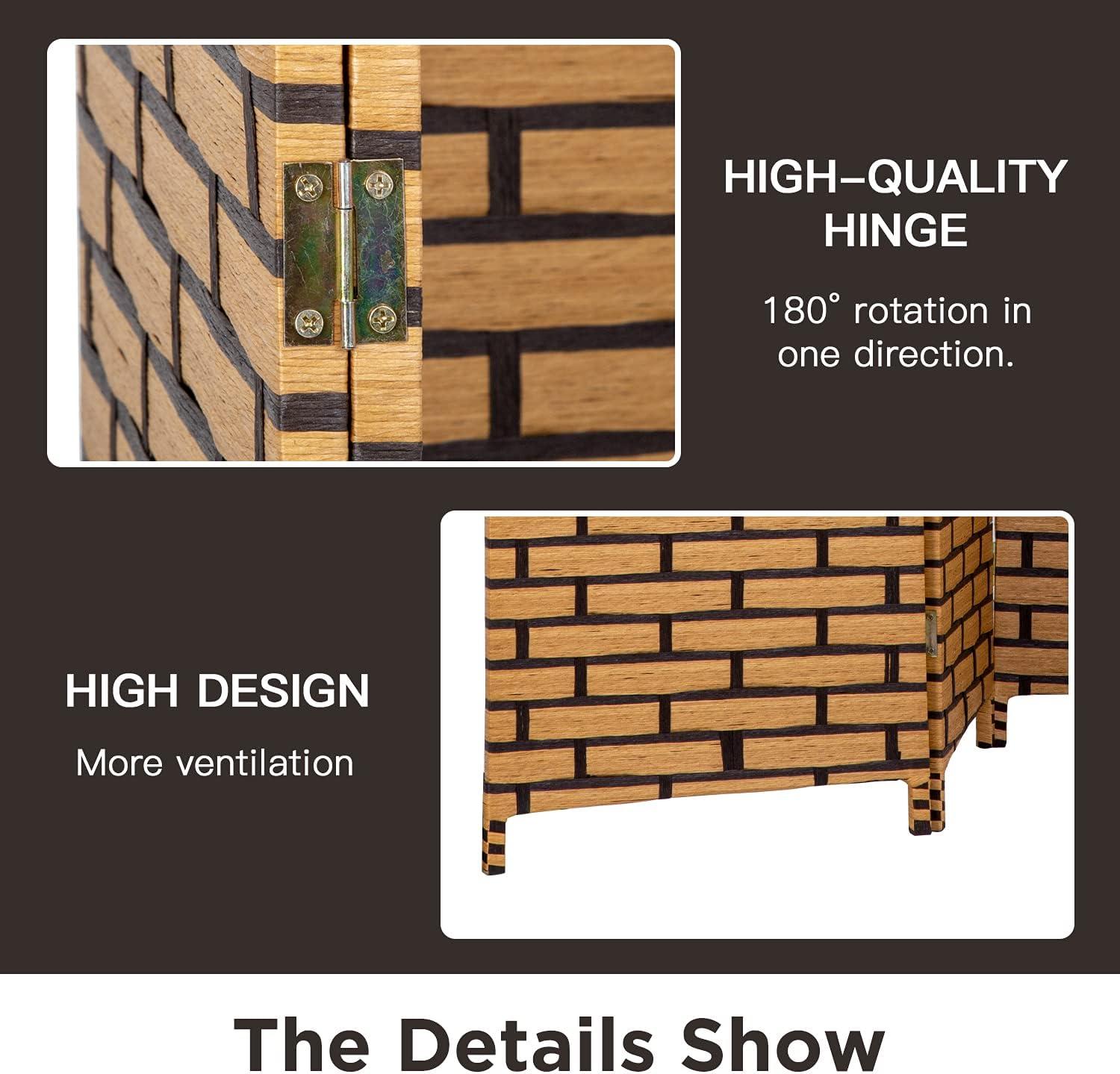 image:imageRoom Divider Wood Screen Wood Mesh Woven Design Room Screen Divider Folding Portable Partition Screen Screen Wood for Home Office 4 Panel GrayBrick