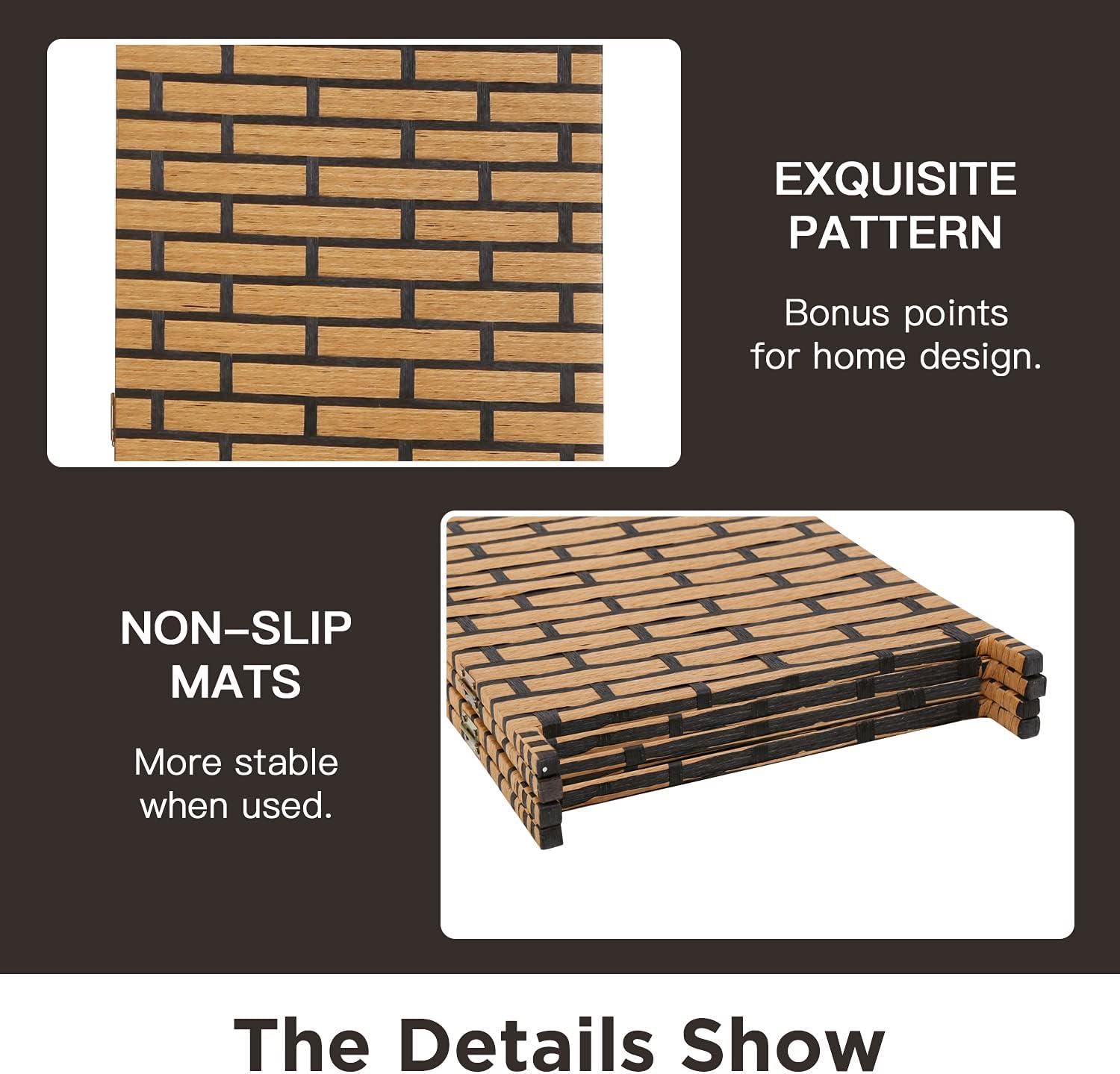 image:imageRoom Divider Wood Screen Wood Mesh Woven Design Room Screen Divider Folding Portable Partition Screen Screen Wood for Home Office 4 Panel GrayBrick