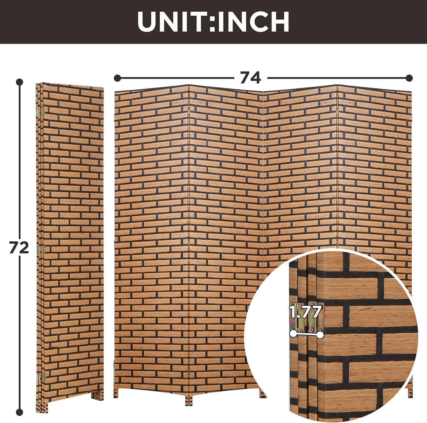 image:imageRoom Divider Wood Screen Wood Mesh Woven Design Room Screen Divider Folding Portable Partition Screen Screen Wood for Home Office 4 Panel GrayBrick