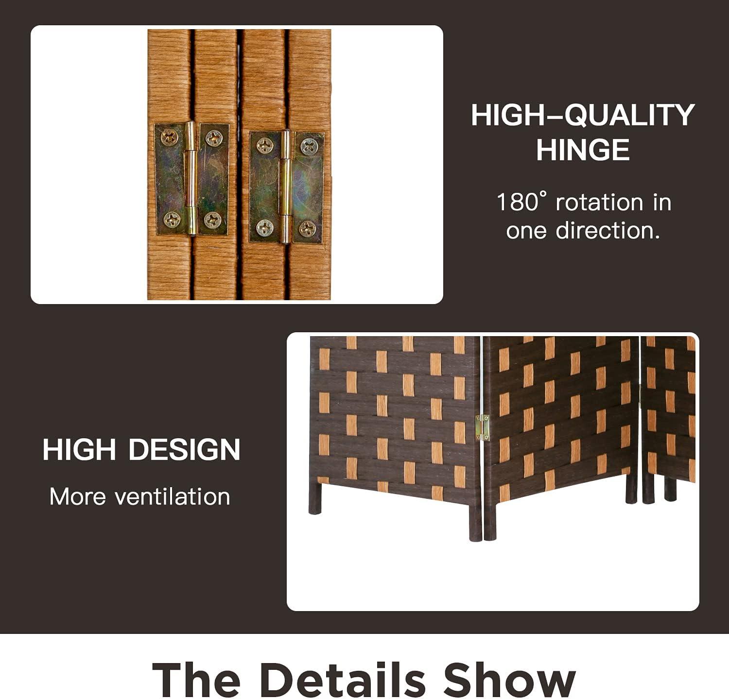 image:imageRoom Divider Wood Screen Wood Mesh Woven Design Room Screen Divider Folding Portable Partition Screen Screen Wood for Home Office 4 Panel GrayCM