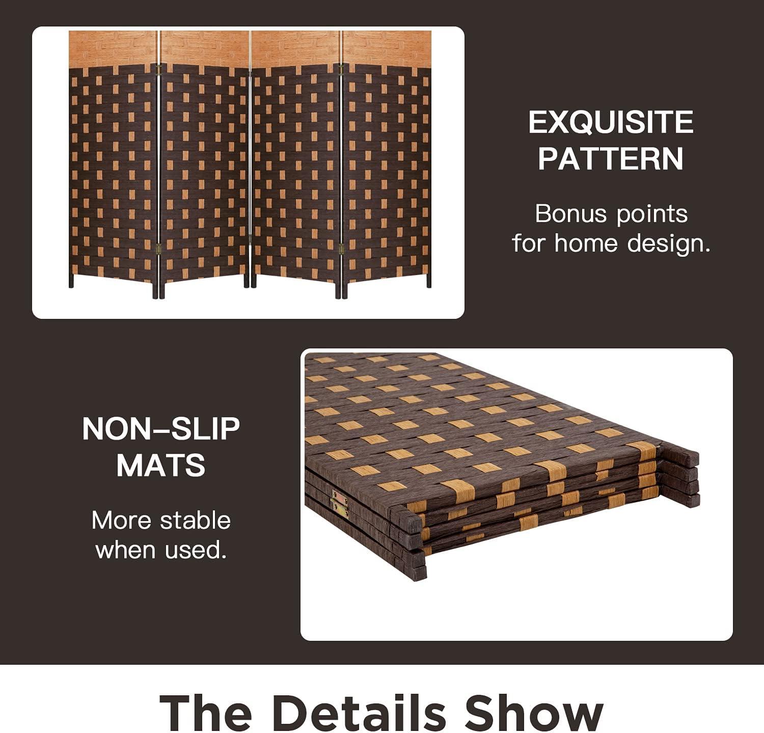 image:imageRoom Divider Wood Screen Wood Mesh Woven Design Room Screen Divider Folding Portable Partition Screen Screen Wood for Home Office 4 Panel GrayCM