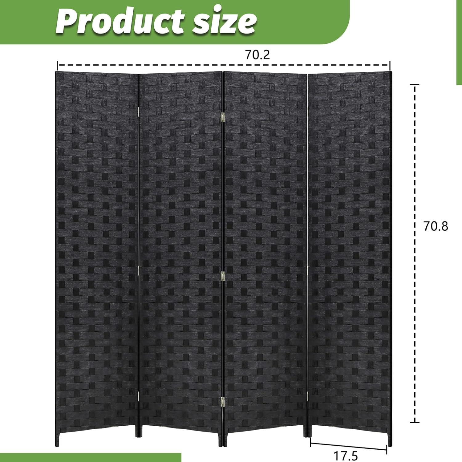 image:imageRoom Divider Wood Screen Wood Mesh Woven Design Room Screen Divider Folding Portable Partition Screen Screen Wood for Home Office 4 Panel GrayCoal Black