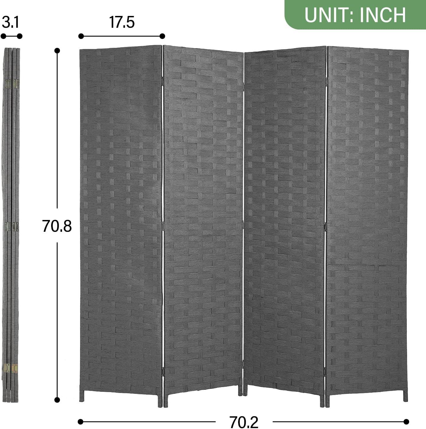image:imageRoom Divider Wood Screen Wood Mesh Woven Design Room Screen Divider Folding Portable Partition Screen Screen Wood for Home Office 4 Panel GrayGrey