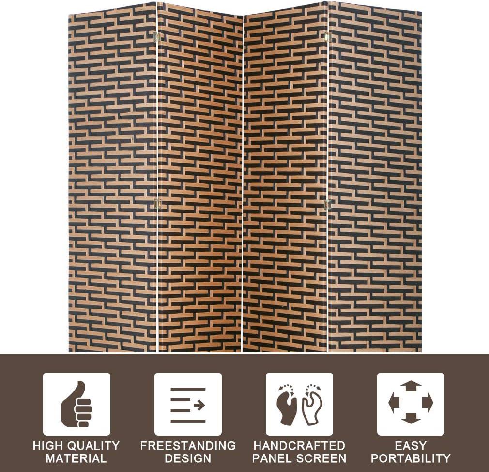 image:imageRoom Divider Wood Screen Wood Mesh Woven Design Room Screen Divider Folding Portable Partition Screen Screen Wood for Home Office 4 Panel GrayStack