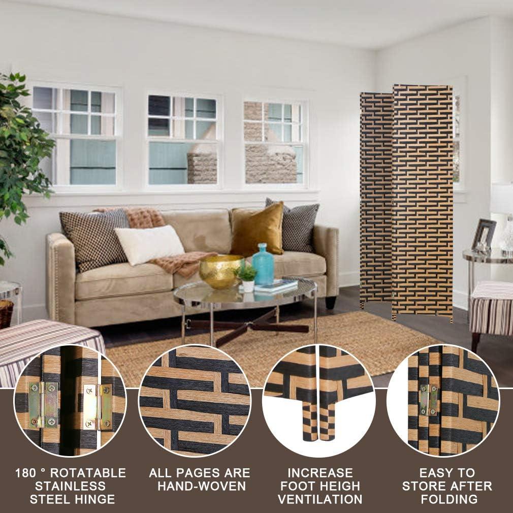 image:imageRoom Divider Wood Screen Wood Mesh Woven Design Room Screen Divider Folding Portable Partition Screen Screen Wood for Home Office 4 Panel GrayStack