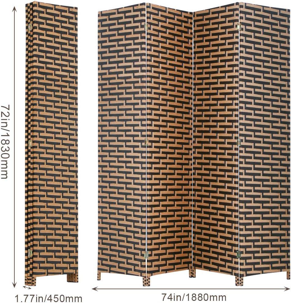 image:imageRoom Divider Wood Screen Wood Mesh Woven Design Room Screen Divider Folding Portable Partition Screen Screen Wood for Home Office 4 Panel GrayStack