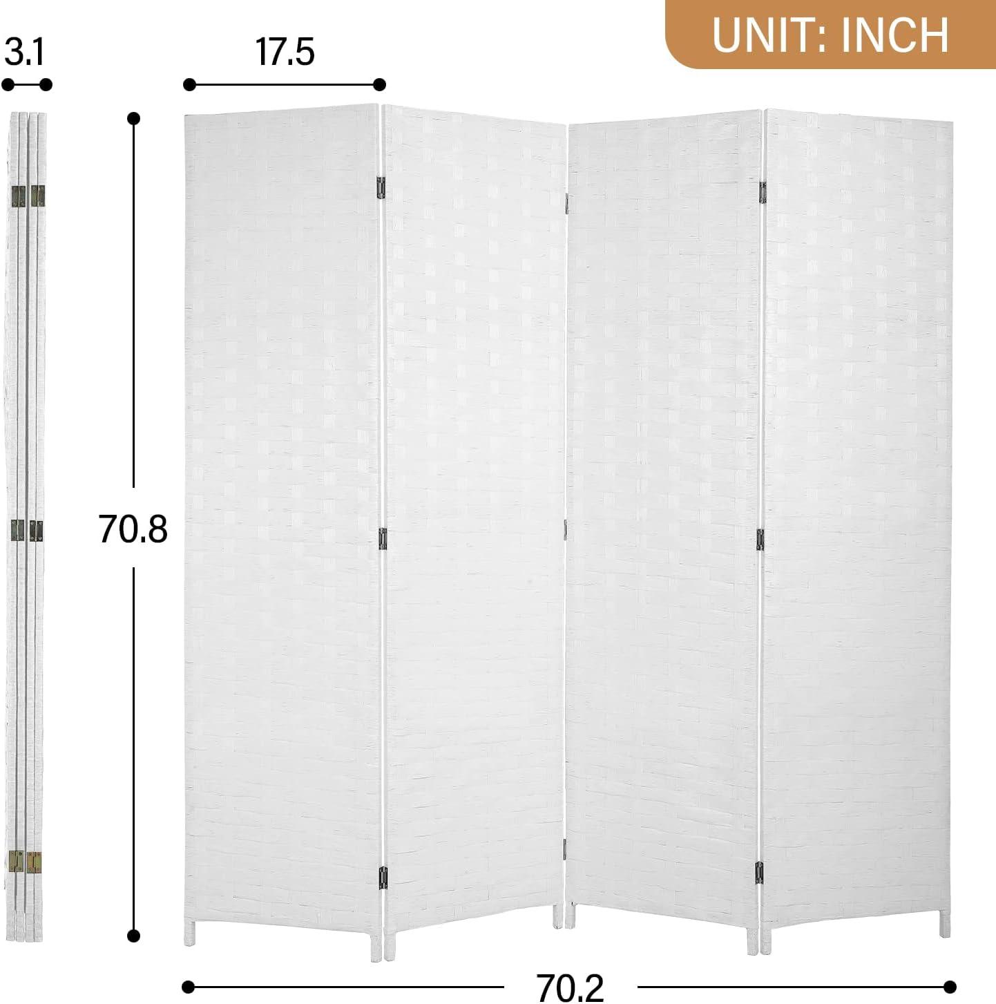 image:imageRoom Divider Wood Screen Wood Mesh Woven Design Room Screen Divider Folding Portable Partition Screen Screen Wood for Home Office 4 Panel GrayWhite