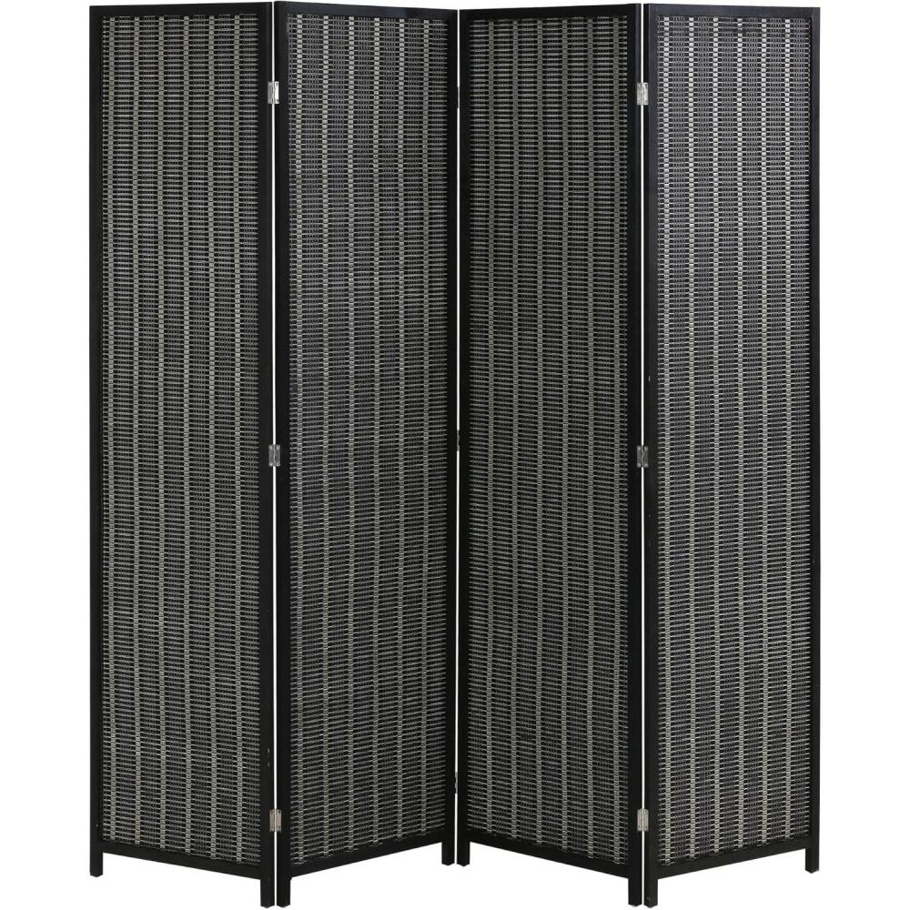 image:imageFDW Bamboo Room Divider Folding Privacy Wooden Screen 4 Panel 72 Inches High 177 Inches Wide Room Divider for Bedroom Office StudyNaturalCoal Black