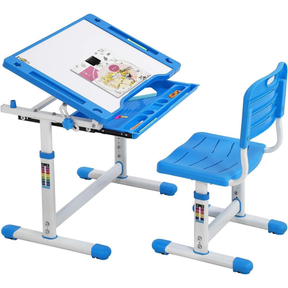 image:imageFDW Kids Desk Children Writing Student Desk Drafting Table Height Adjustable Study Table and Chair with Drawers StoragePinkBlue
