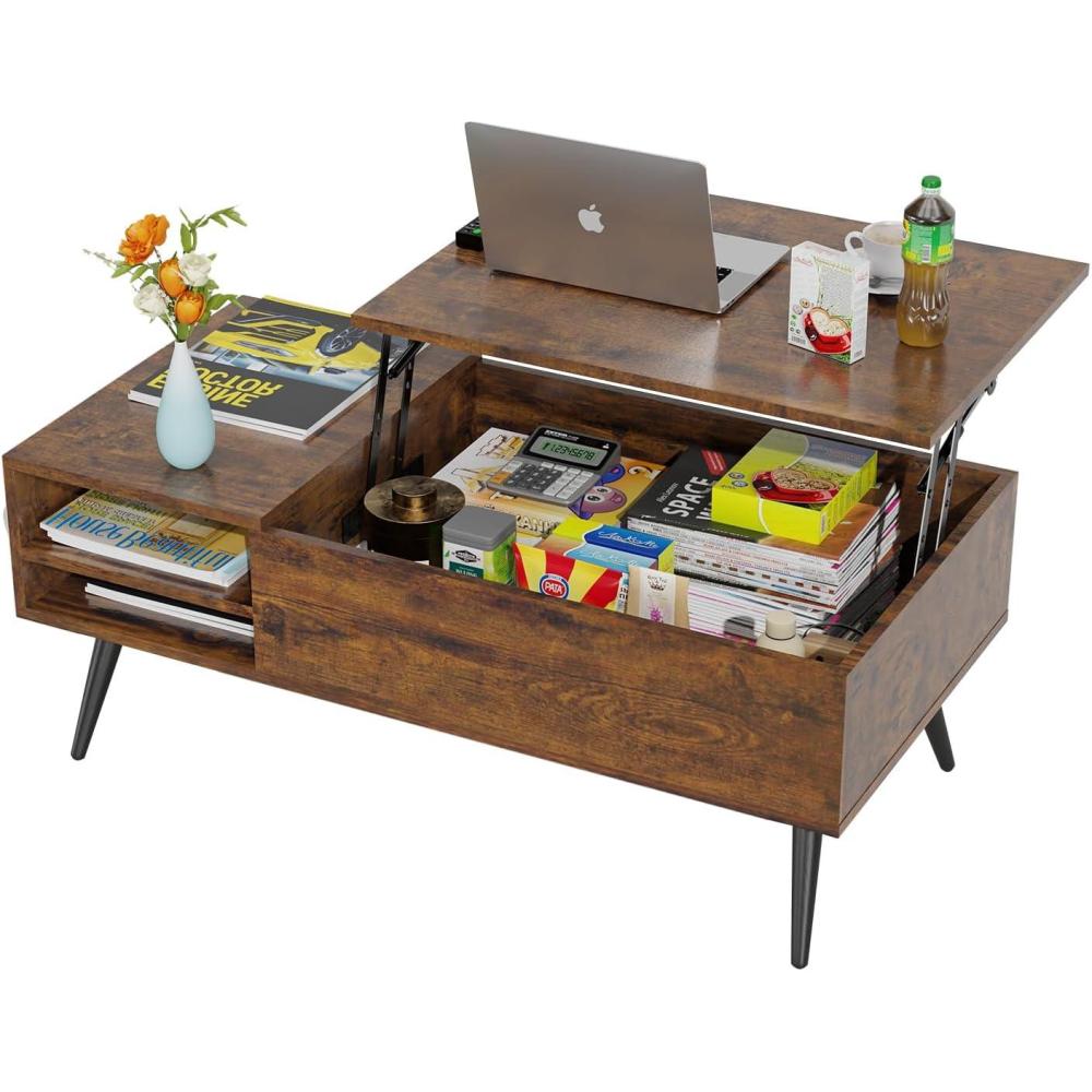 image:imageModern Lift Top Coffee Table Wooden Small Coffee Table Easy Setup Coffee Table with Storage Shelf Hidden Compartment for Living Room Home Office BrownBrown