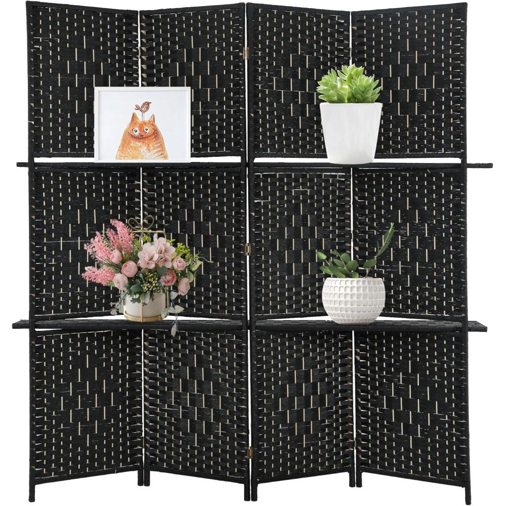 image:imageRoom Divider 6 Panel Room Screen Divider Folding Portable partition Screen Wood with Removable Storage Shelves Colour BrownBlack