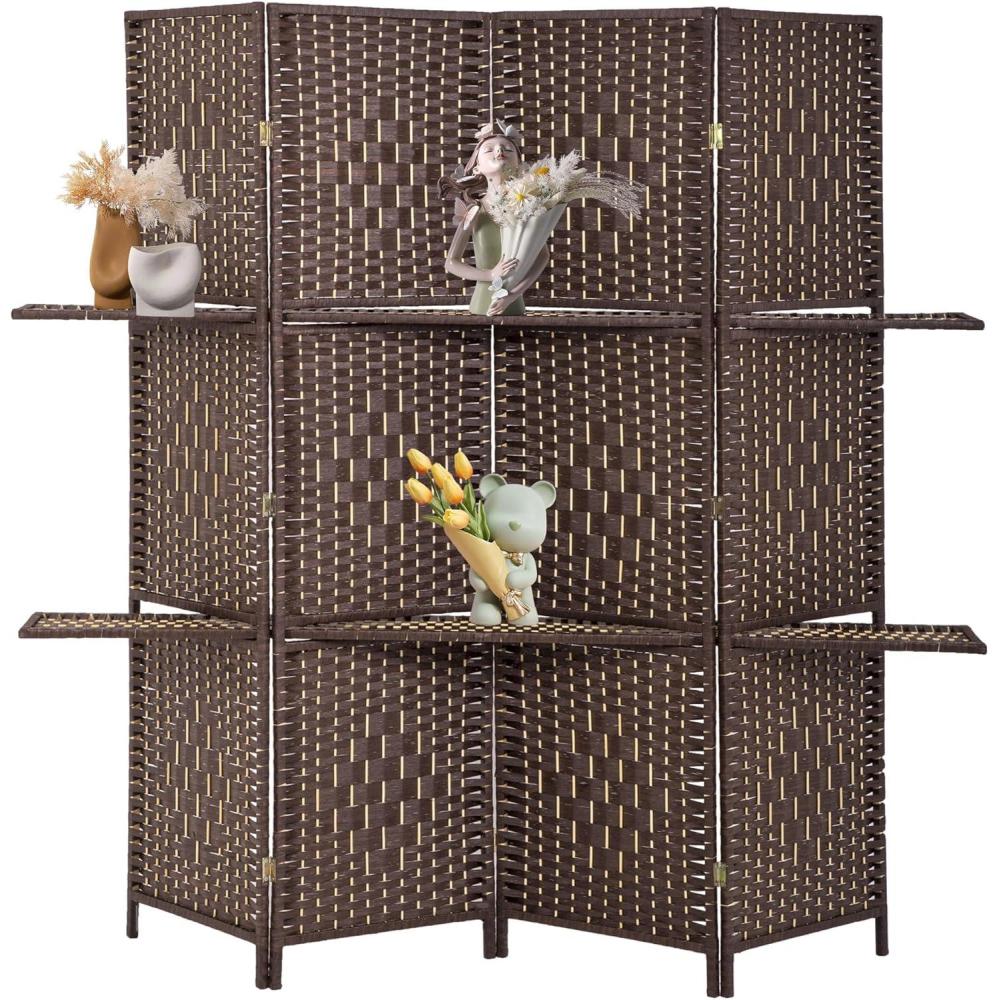 image:imageRoom Divider 6 Panel Room Screen Divider Folding Portable partition Screen Wood with Removable Storage Shelves Colour BrownBrown