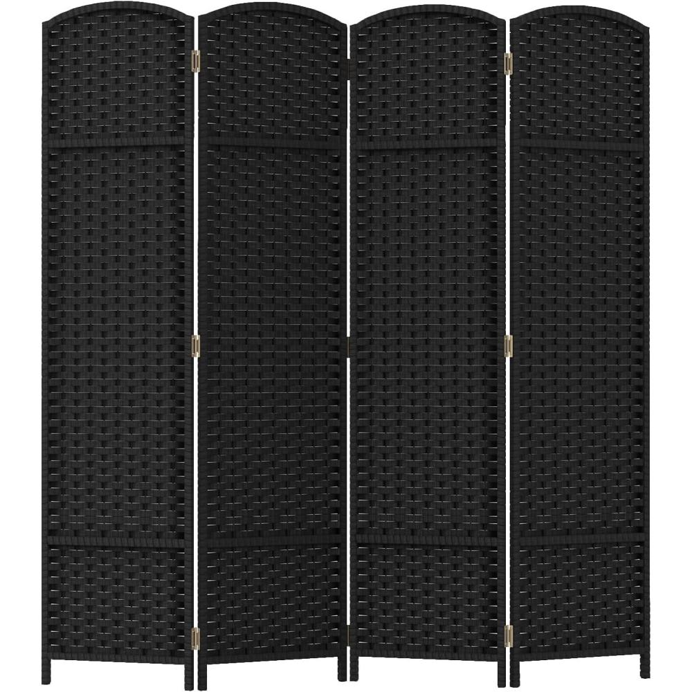 image:imageRoom Divider 8 Panel Screen 56 Ft Tall Partition Room Dividers Brown Privacy Screens Folding Room Separation Free Standing Waterproof Wood Frame Wall DividerBlack