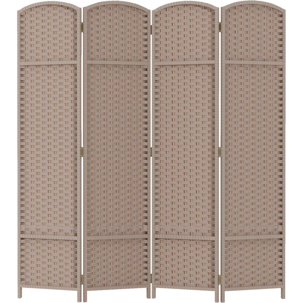 image:imageRoom Divider 8 Panel Screen 56 Ft Tall Partition Room Dividers Brown Privacy Screens Folding Room Separation Free Standing Waterproof Wood Frame Wall DividerBeige