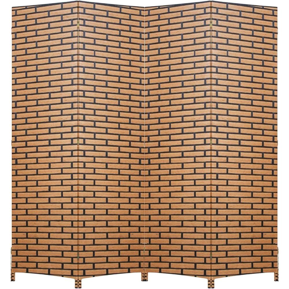 image:imageRoom Divider Wood Screen Wood Mesh Woven Design Room Screen Divider Folding Portable Partition Screen Screen Wood for Home Office 4 Panel GrayBrick