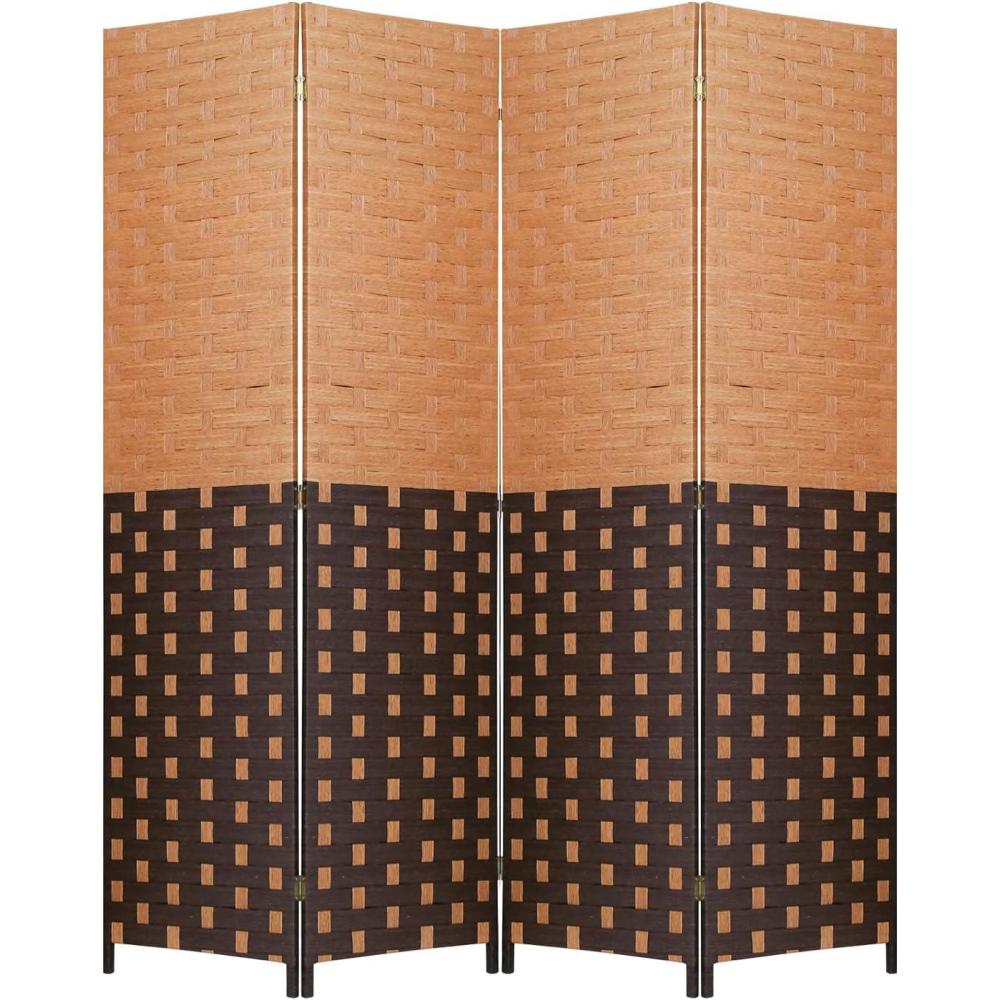 image:imageRoom Divider Wood Screen Wood Mesh Woven Design Room Screen Divider Folding Portable Partition Screen Screen Wood for Home Office 4 Panel GrayCM