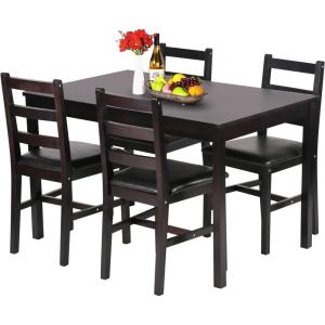 FDW | 3-Piece Solid Wood Dining Table | Dark Brown | Pine Kitchen Table with Upholstered Chairs | Space-Saving Design | Smooth Easy-to-Clean Surface | for Dining Room, Apartment, Restaurant(set for 4)