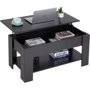 FDW 39.4″ Lift Top Coffee Table with Hidden Compartment and Storage Shelf Wooden Lift Tabletop for Home Living Room Reception Room Office (Black)(Black)