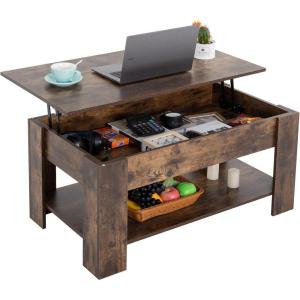 FDW 39.4″ Lift Top Coffee Table with Hidden Compartment and Storage Shelf Wooden Lift Tabletop for Home Living Room Reception Room Office (Black)(Brown)