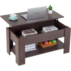 FDW 39.4″ Lift Top Coffee Table with Hidden Compartment and Storage Shelf Wooden Lift Tabletop for Home Living Room Reception Room Office (Black)(Espresso)