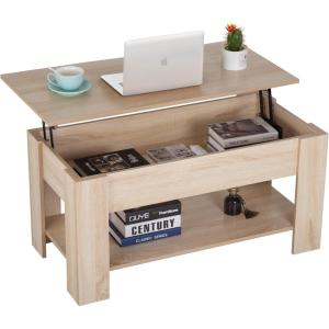 FDW 39.4″ Lift Top Coffee Table with Hidden Compartment and Storage Shelf Wooden Lift Tabletop for Home Living Room Reception Room Office (Black)(Grey)