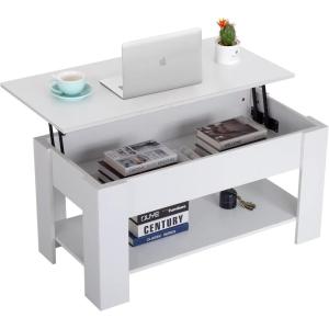 FDW 39.4″ Lift Top Coffee Table with Hidden Compartment and Storage Shelf Wooden Lift Tabletop for Home Living Room Reception Room Office (Black)(White)