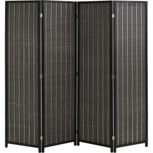 FDW Bamboo Room Divider Folding Privacy Wooden Screen 4 Panel 72 Inches High 17.7 Inches Wide Room Divider for Bedroom Office Study,Natural(Black)