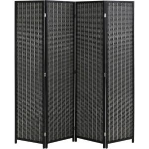 FDW Bamboo Room Divider Folding Privacy Wooden Screen 4 Panel 72 Inches High 17.7 Inches Wide Room Divider for Bedroom Office Study,Natural(Coal Black)