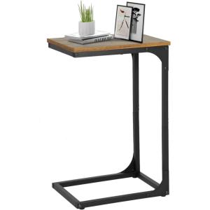 FDW C-Shaped End Table Wooden Top Side Table Adjustable Feet Small Cough Table Bedside End Table with Metal Frame for Bedroom Living Room,Brown(Brown)