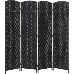 FDW Room Divider Folding Privacy Divider 6 Ft Indoor Wall Divider Portable Partition Wood Screen, Brown (4 Panel)(Black)