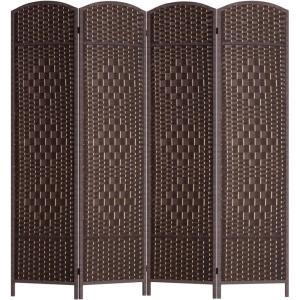 FDW Room Divider Folding Privacy Divider 6 Ft Indoor Wall Divider Portable Partition Wood Screen, Brown (4 Panel)(Brown)