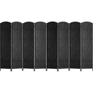 FDW Room Divider Folding Privacy Divider 6 Ft Indoor Wall Divider Portable Partition Wood Screen, Brown (4 Panel)(Coal Black)