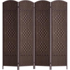 FDW Room Divider Folding Privacy Divider 6 Ft Indoor Wall Divider Portable Partition Wood Screen, Brown (4 Panel)(Dark Brown)