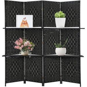 Room Divider 6 Panel Room Screen Divider Folding Portable partition Screen Wood with Removable Storage Shelves Colour Brown(Black)