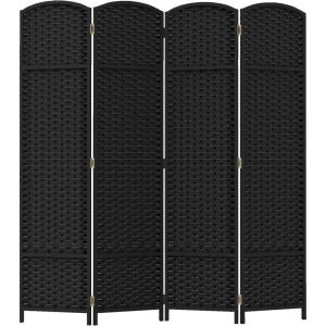 Room Divider 8 Panel Screen 5.6 Ft Tall Partition Room Dividers Brown Privacy Screens Folding Room Separation Free Standing Waterproof Wood Frame Wall Divider(Black)