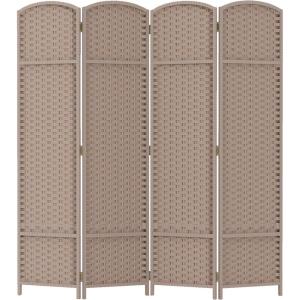Room Divider 8 Panel Screen 5.6 Ft Tall Partition Room Dividers Brown Privacy Screens Folding Room Separation Free Standing Waterproof Wood Frame Wall Divider(Beige)