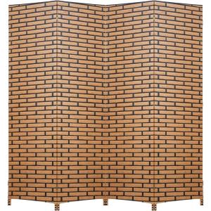 Room Divider Wood Screen Wood Mesh Woven Design Room Screen Divider Folding Portable Partition Screen Screen Wood for Home Office (4 Panel, Gray)(Brick)