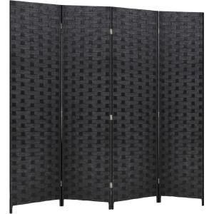 Room Divider Wood Screen Wood Mesh Woven Design Room Screen Divider Folding Portable Partition Screen Screen Wood for Home Office (4 Panel, Gray)(Coal Black)