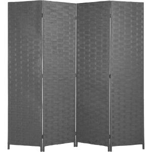 Room Divider Wood Screen Wood Mesh Woven Design Room Screen Divider Folding Portable Partition Screen Screen Wood for Home Office (4 Panel, Gray)(Grey)