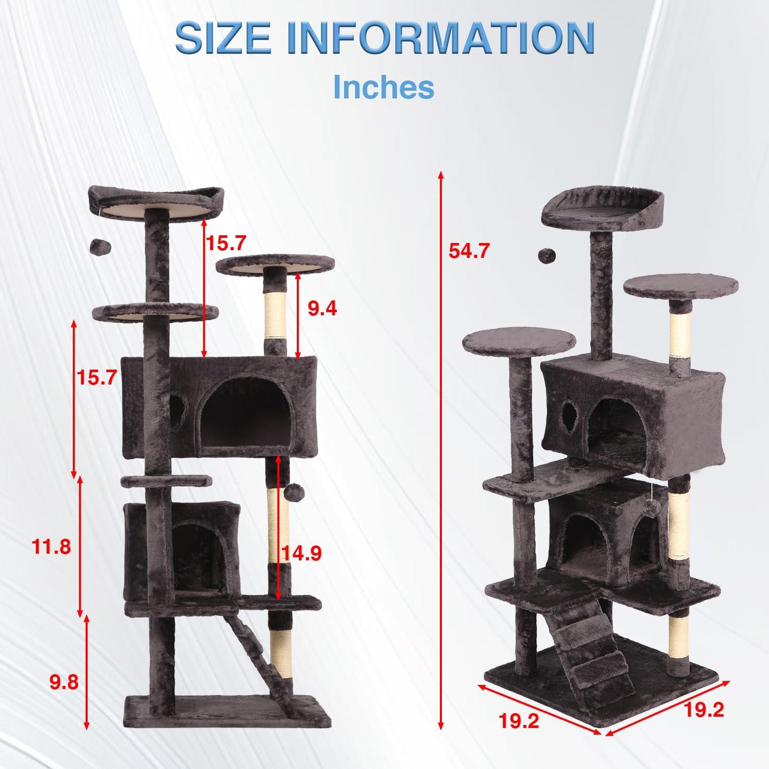 image:imageFDW 70 Cat Tree Tower Beige MultiLevel Indoor Activity Center with Sisal Scratching Posts Condos Plush Perches Hanging Cat Toys Sturdy Easy to Assemble for Kittens amp Adult CatsPurple Gray