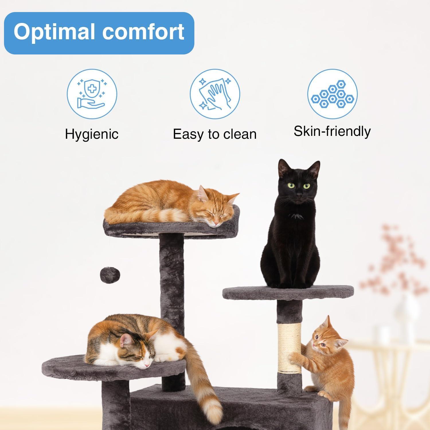 image:imageFDW 70 Cat Tree Tower Beige MultiLevel Indoor Activity Center with Sisal Scratching Posts Condos Plush Perches Hanging Cat Toys Sturdy Easy to Assemble for Kittens amp Adult CatsPurple Gray