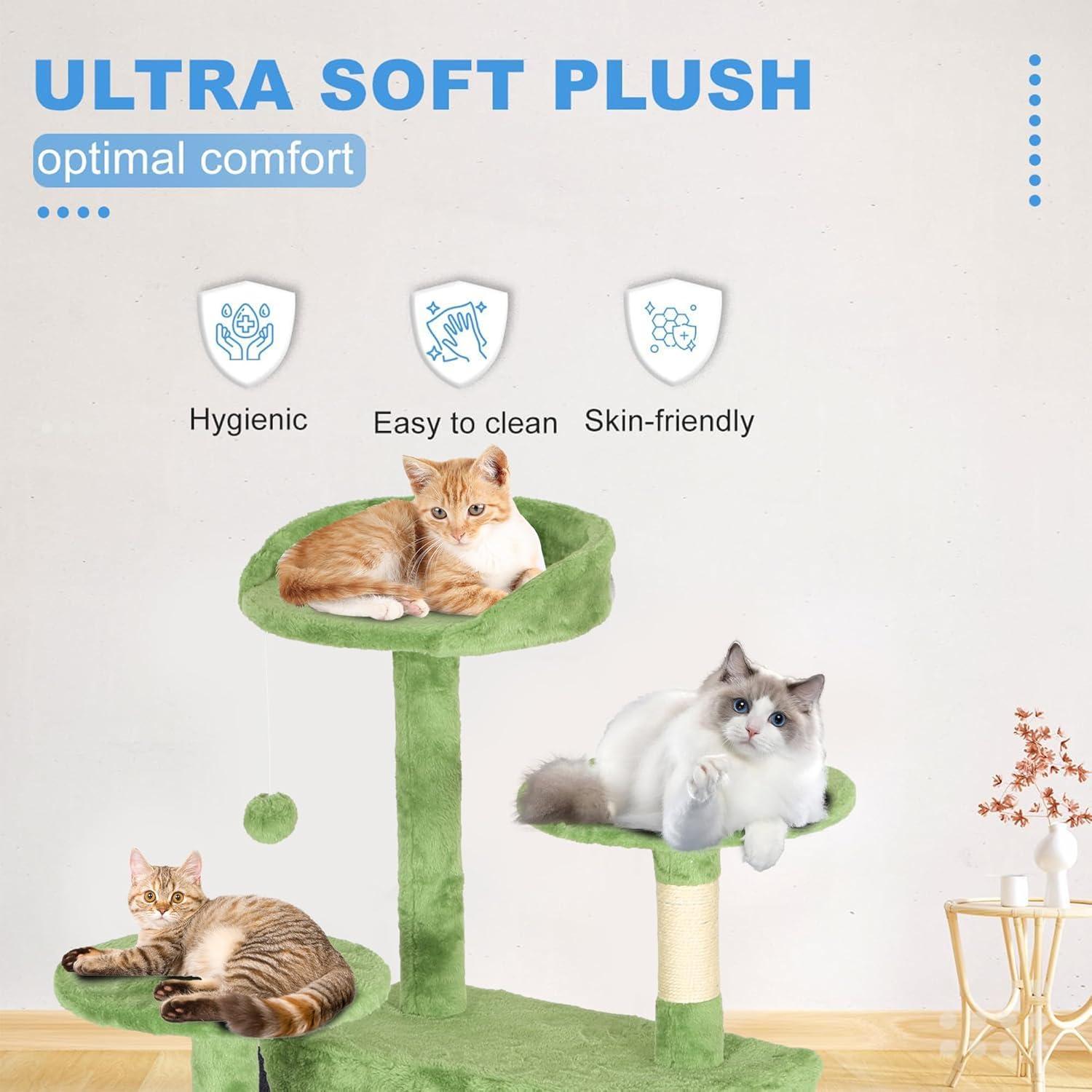 image:imageFDW 70 Cat Tree Tower Beige MultiLevel Indoor Activity Center with Sisal Scratching Posts Condos Plush Perches Hanging Cat Toys Sturdy Easy to Assemble for Kittens amp Adult CatsGreen
