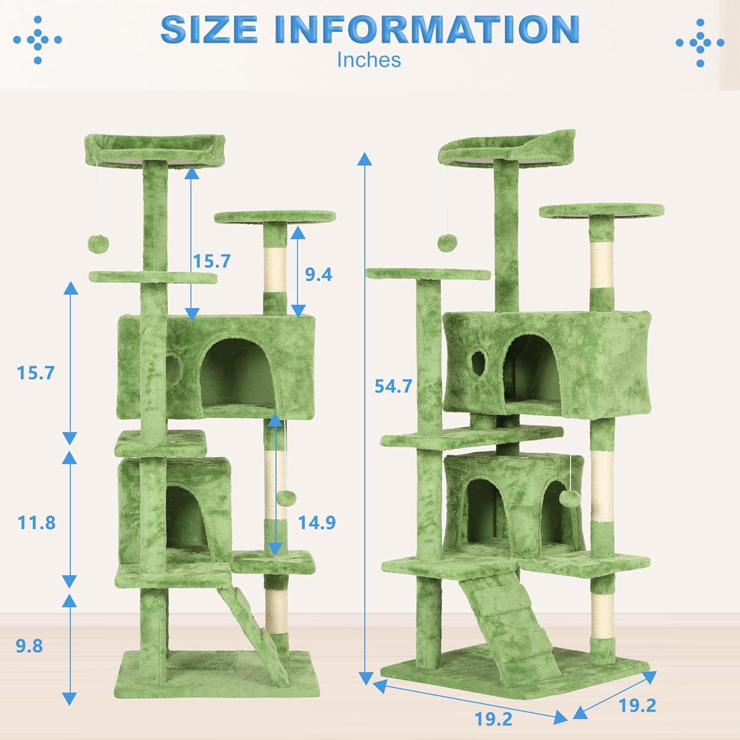 image:imageFDW 70 Cat Tree Tower Beige MultiLevel Indoor Activity Center with Sisal Scratching Posts Condos Plush Perches Hanging Cat Toys Sturdy Easy to Assemble for Kittens amp Adult CatsGreen
