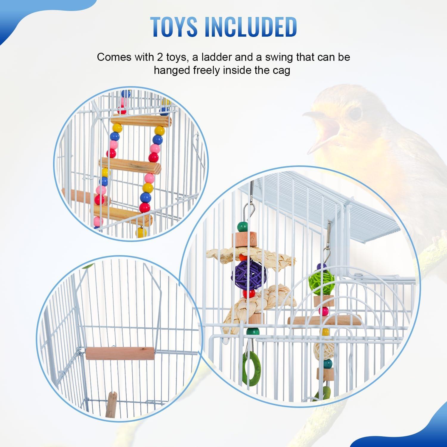 image:imageFDW 39 Inch Bird Cage Parakeet Cage with Play Top Rolling Stand amp Easy Clean PullOut Tray Roof Top Parrot Cage for for Finches Canaries Parakeets Cockatiels amp Other Small Birds White