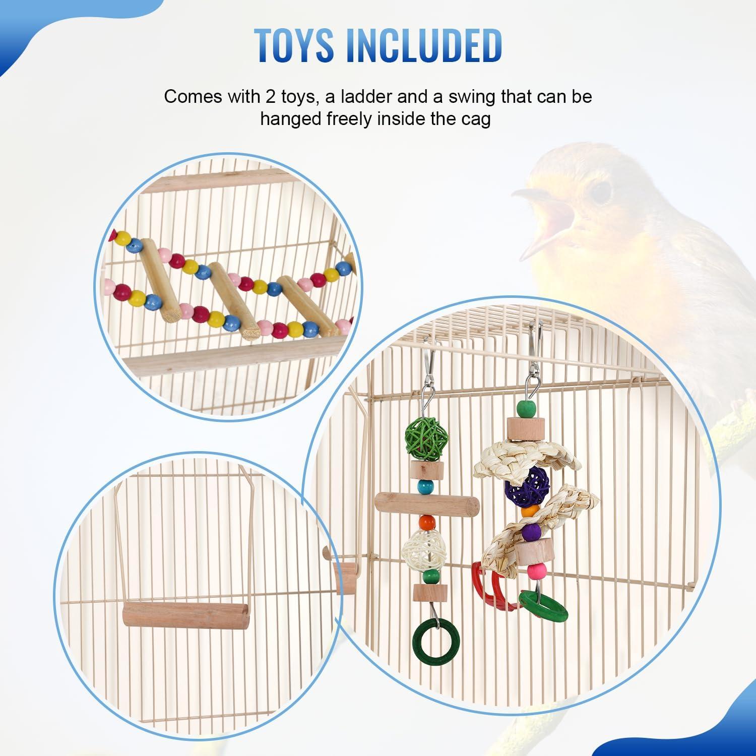 image:imageFDW 39 Inch Bird Cage Parakeet Cage with Play Top Rolling Stand amp Easy Clean PullOut Tray Roof Top Parrot Cage for for Finches Canaries Parakeets Cockatiels amp Other Small Birds Almond