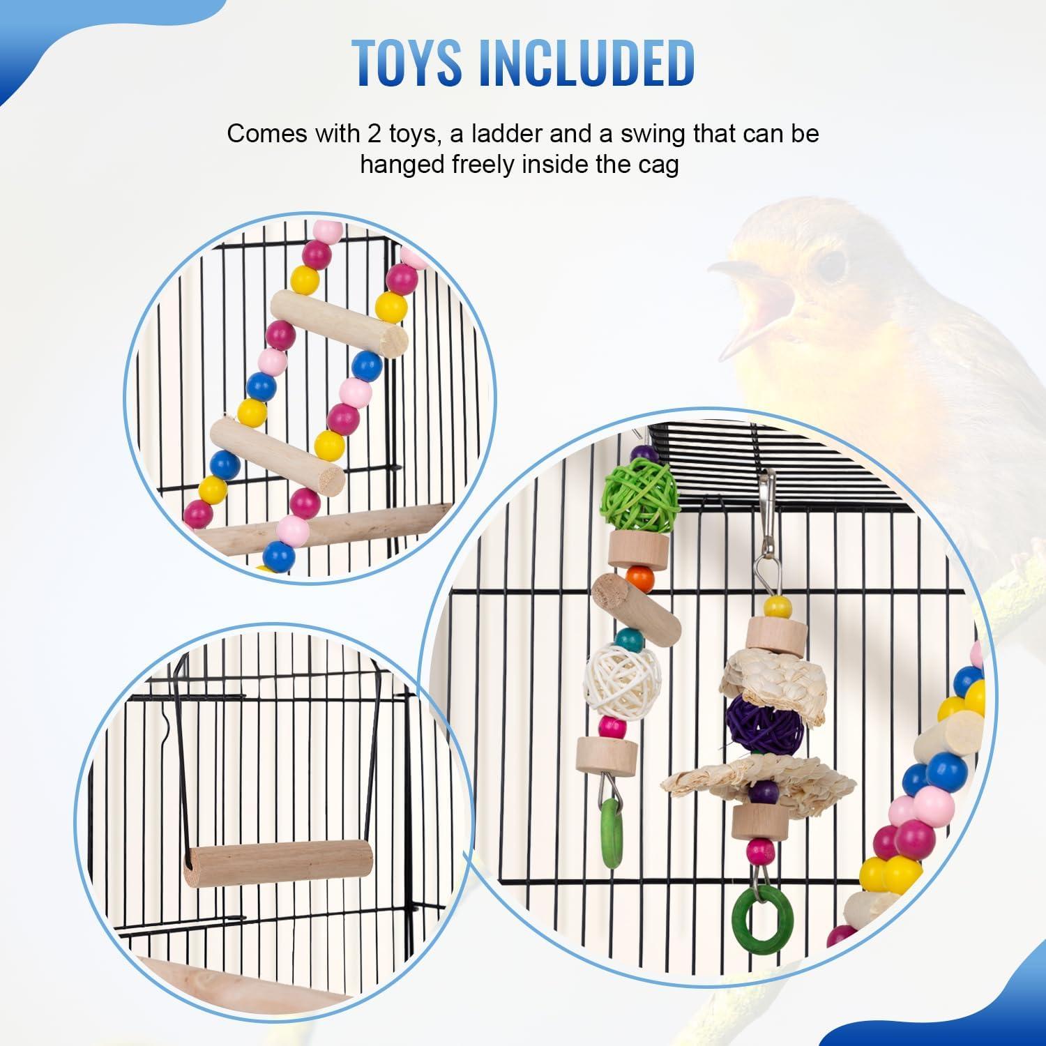 image:imageFDW 39 Inch Bird Cage Parakeet Cage with Play Top Rolling Stand amp Easy Clean PullOut Tray Roof Top Parrot Cage for for Finches Canaries Parakeets Cockatiels amp Other Small Birds Black