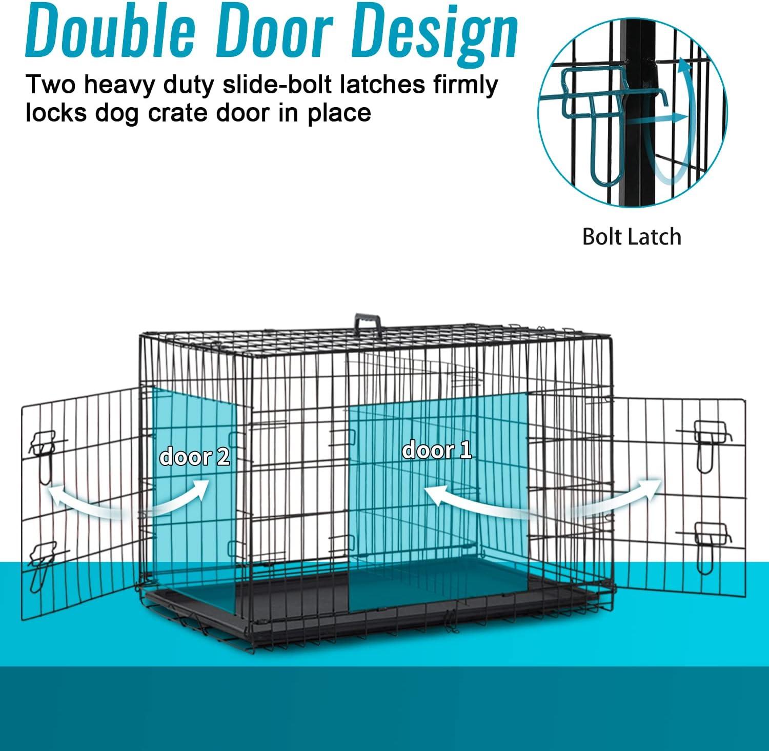 image:imageFDW Dog Crate Dog Kennel Cage with Double Door36 inch Folding Metal Wire Dog Cage with Removable TrayampDivider PanelPet Crate for Medium DogsPinkBlack