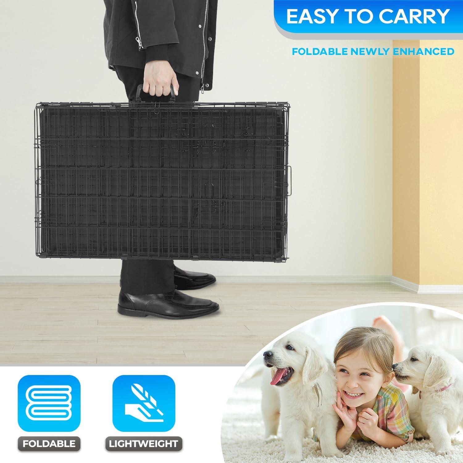 image:imageFDW Dog Crate Dog Kennel Cage with Double Door36 inch Folding Metal Wire Dog Cage with Removable TrayampDivider PanelPet Crate for Medium DogsPinkBlack