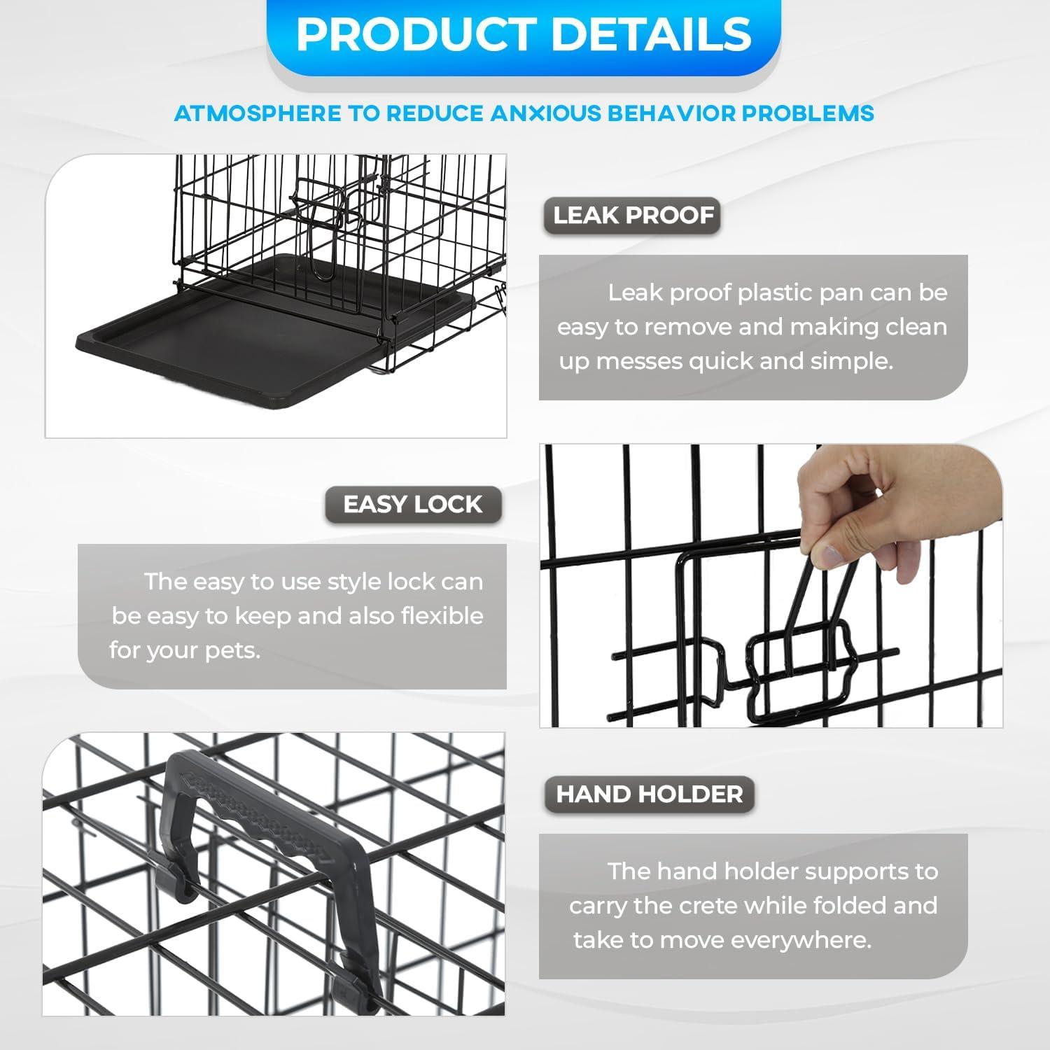 image:imageFDW Dog Crate Dog Kennel Cage with Double Door36 inch Folding Metal Wire Dog Cage with Removable TrayampDivider PanelPet Crate for Medium DogsPinkBlack